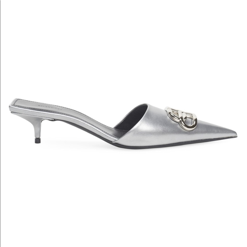 Balenciaga BB metallic leather mules silver - Picture 5 of 7